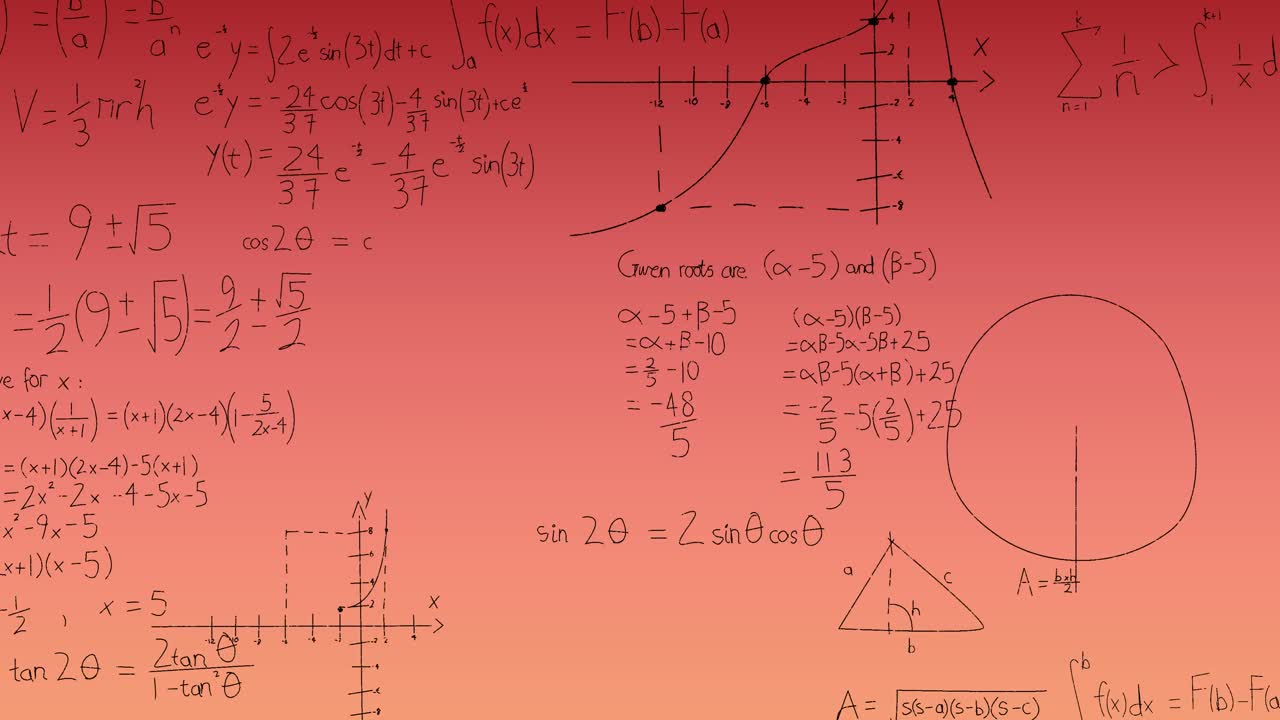 animación de ecuaciones matemáticas sobre un fondo rosa