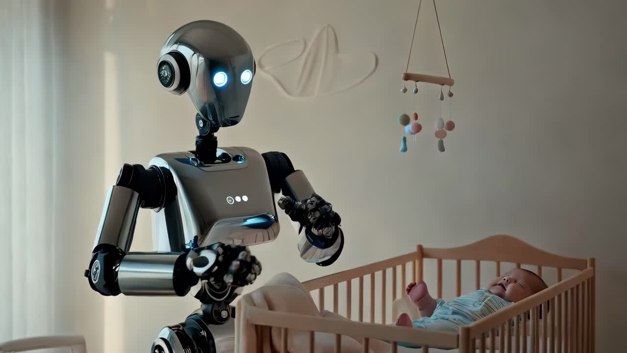 un robot cuidando a un bebé