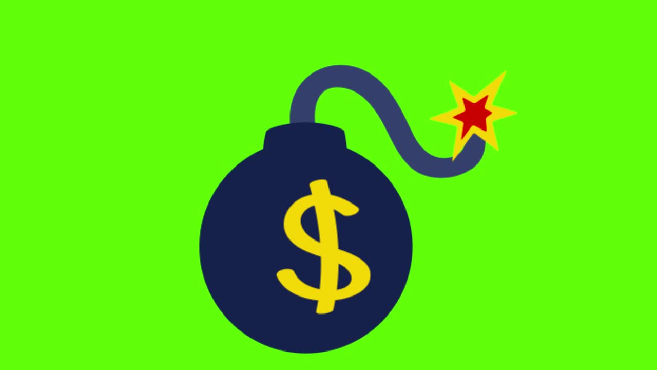 녹색 화면 배경에 금융 폭탄의 애니메이션