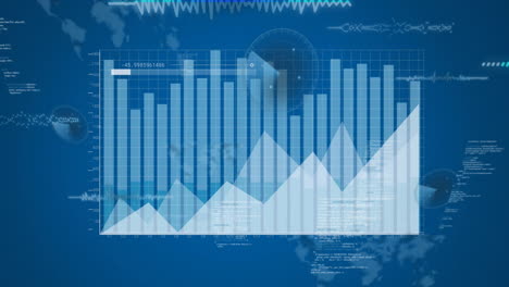 animación del procesamiento de datos financieros sobre un fondo azul
