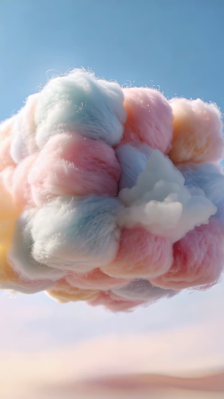 Vertikal video: Hældende pastelfarvet sky, der danner en hvid tot indefra og skubber udad på en blå himmel.