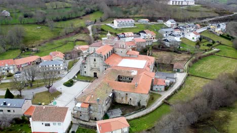 Religious-historic-monastery-of-Santa-maria,-Montederramo,-Spain,-aerial-orbit