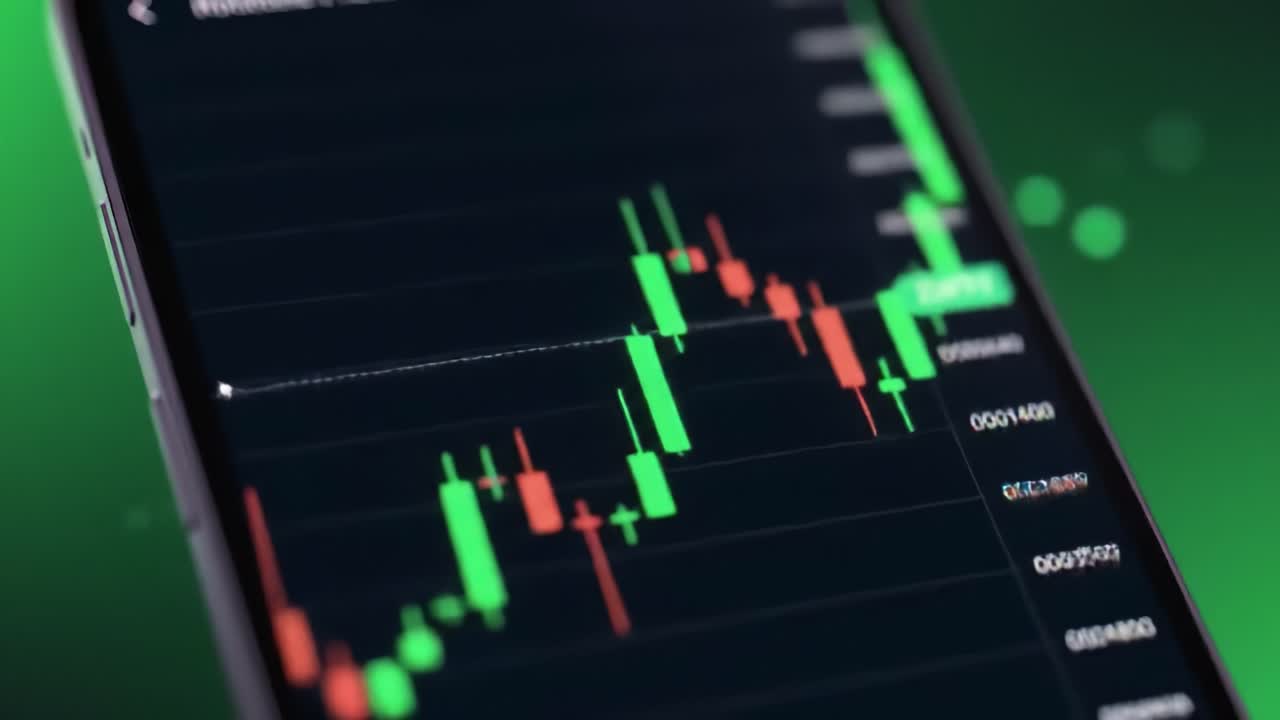 Analysis of Stock Market Price Fluctuations Over Time Through Candlestick Charts Displaying Bullish and Bearish Trends on a Mobile Trading Application
