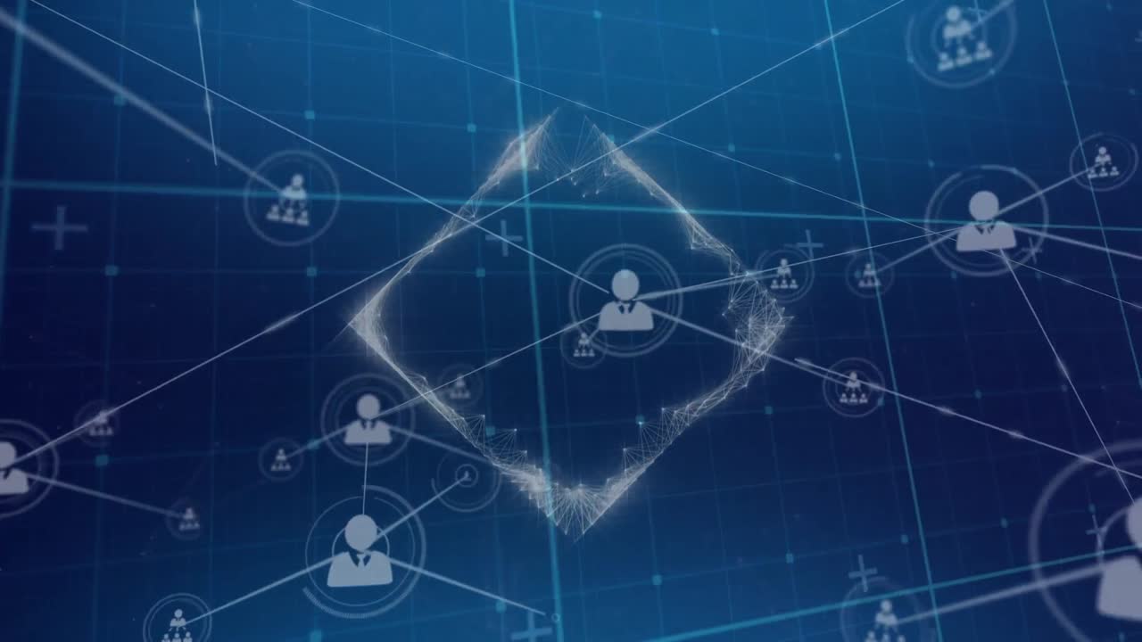 그리드 위의 사람 아이콘과 연결된 네트워크의 애니메이션