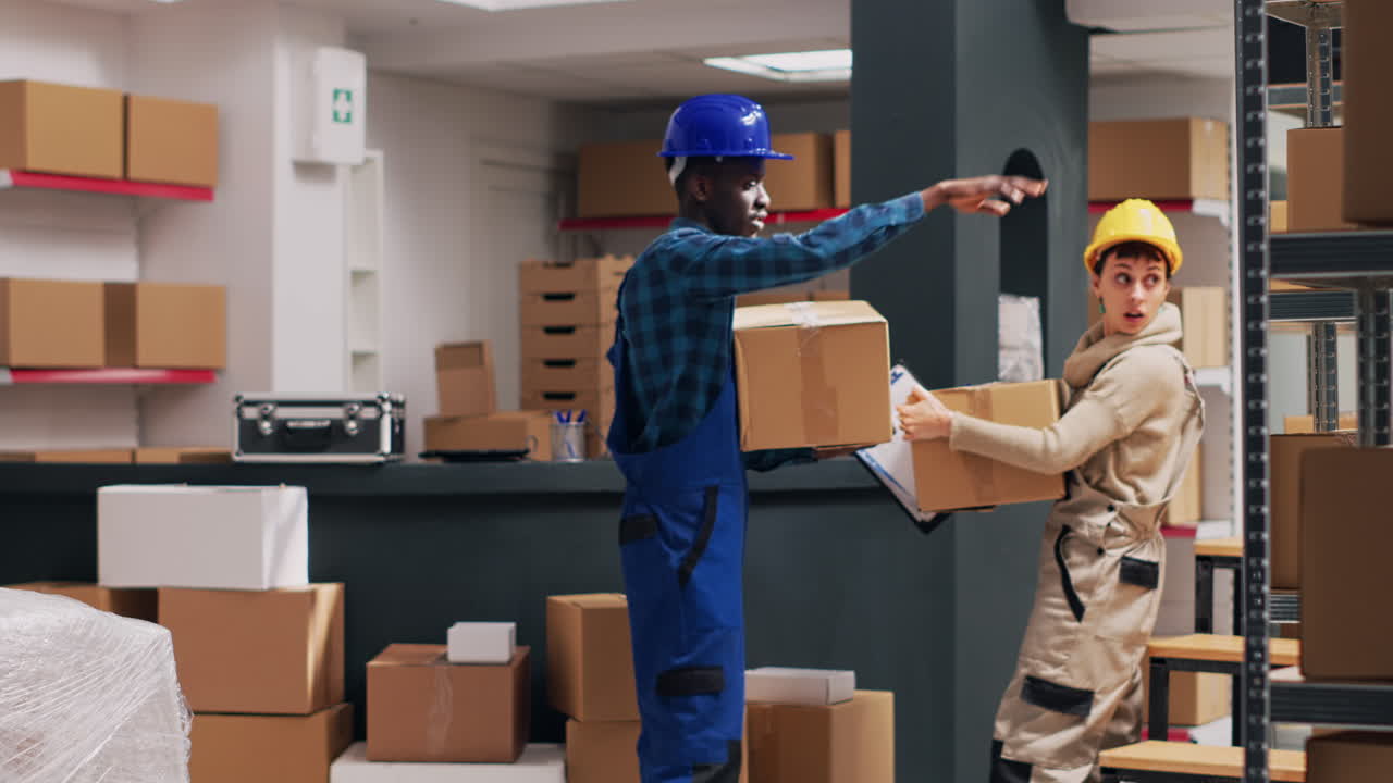 Warehouse employees working with boxes