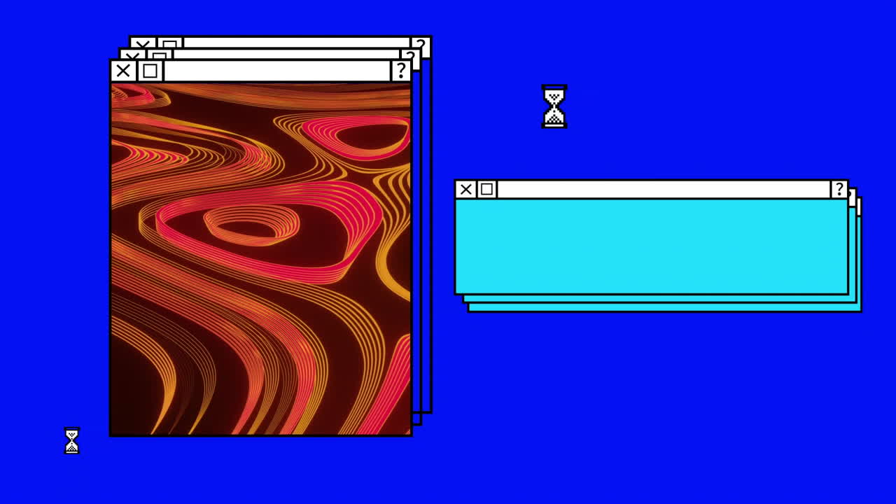 Animation of digital interface with red shapes and copy space on blue background