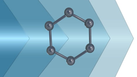 animación de micro 3d de moléculas y flechas azules sobre fondo blanco