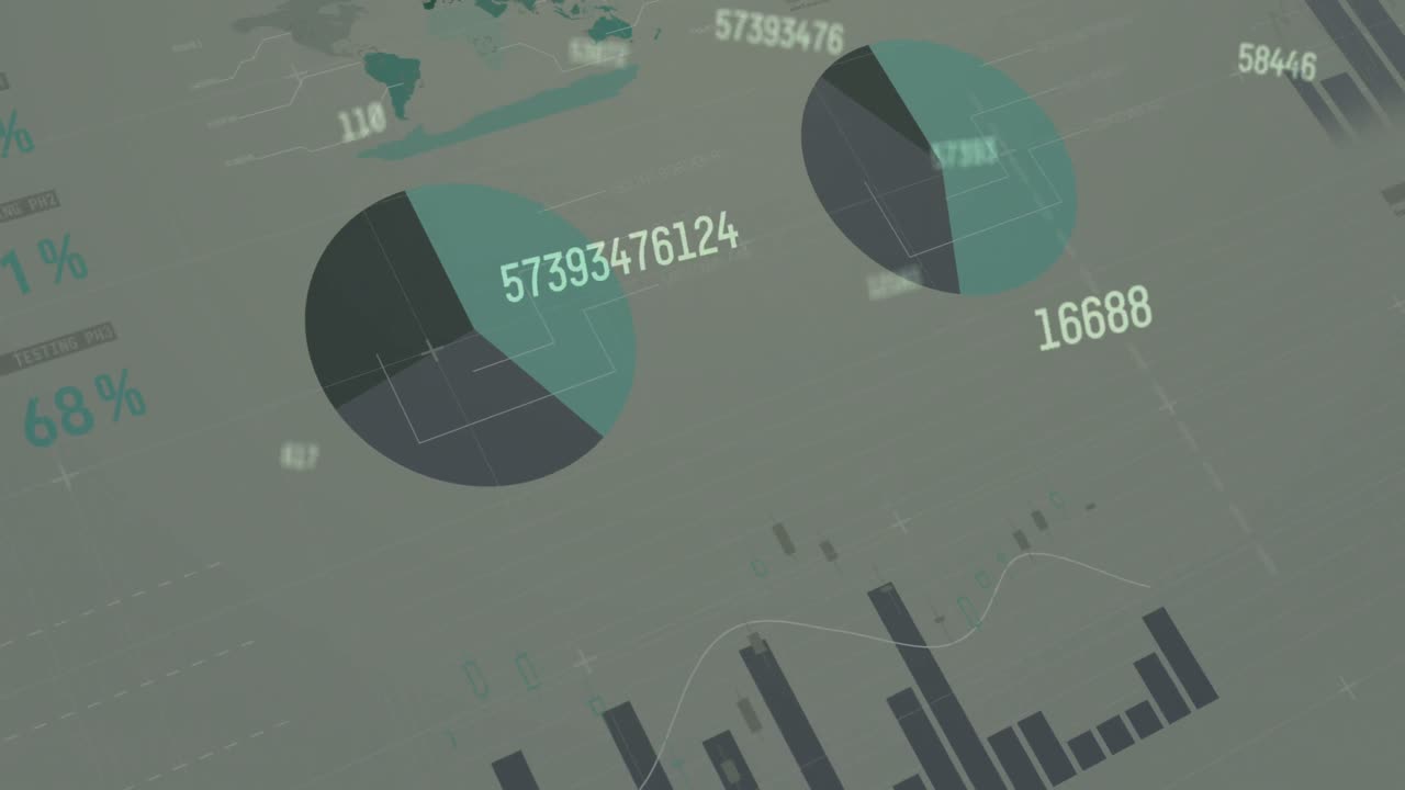 animación digital de múltiples números cambiantes contra el procesamiento de datos financieros