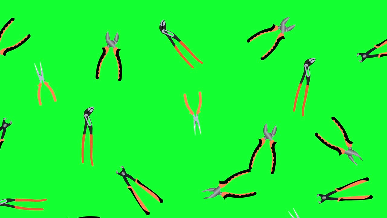 Working pliers tools elements graphic animation, on green screen chroma key, seamless loop