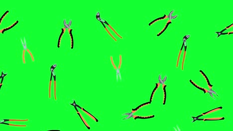 herramientas de trabajo elementos de pinzas animación gráfica, en pantalla verde clave de croma, bucle sin costuras