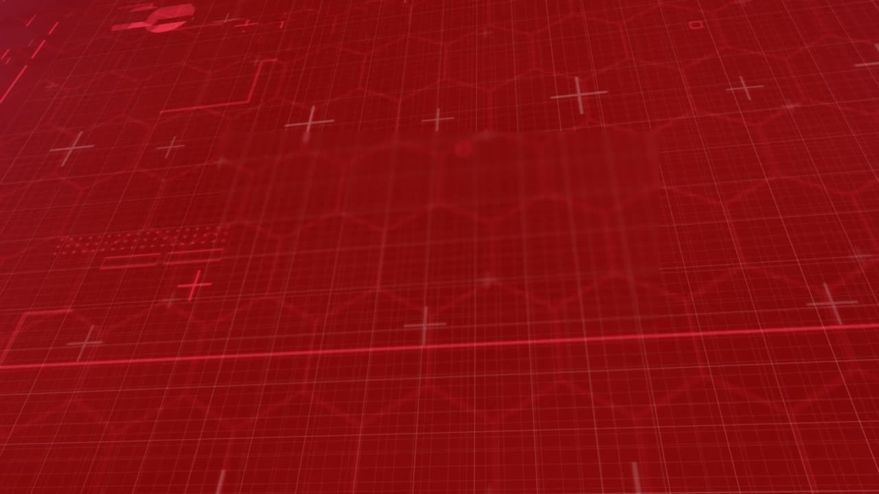 빨간 바탕에 빨간 선과 육각형으로 데이터 처리의 애니메이션