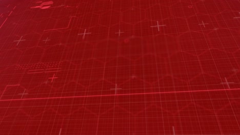 Animation-of-data-processing-with-red-lines-and-hexagons-on-red-background