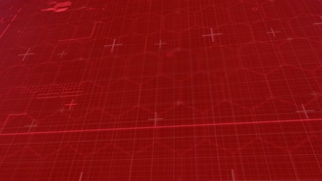 animation of data processing with red lines and hexagons on red background