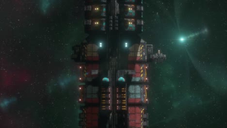 establishing shot of a cargo ship in deep space