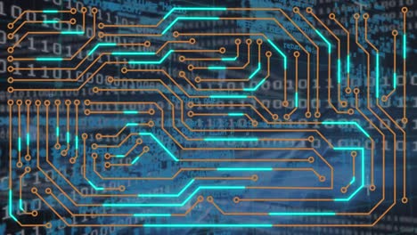 Animation-of-integrated-circuit-over-data-processing-on-black-background