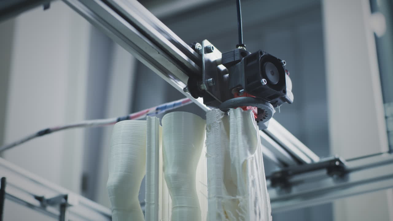 Close-up view of a 3D printer creating a complex object