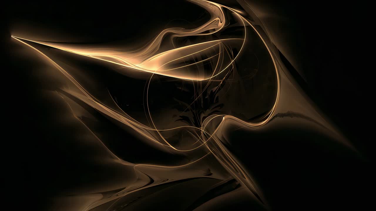 Shifting ribbon arcs initiating inward pull of golden cluster over void, with circular filament