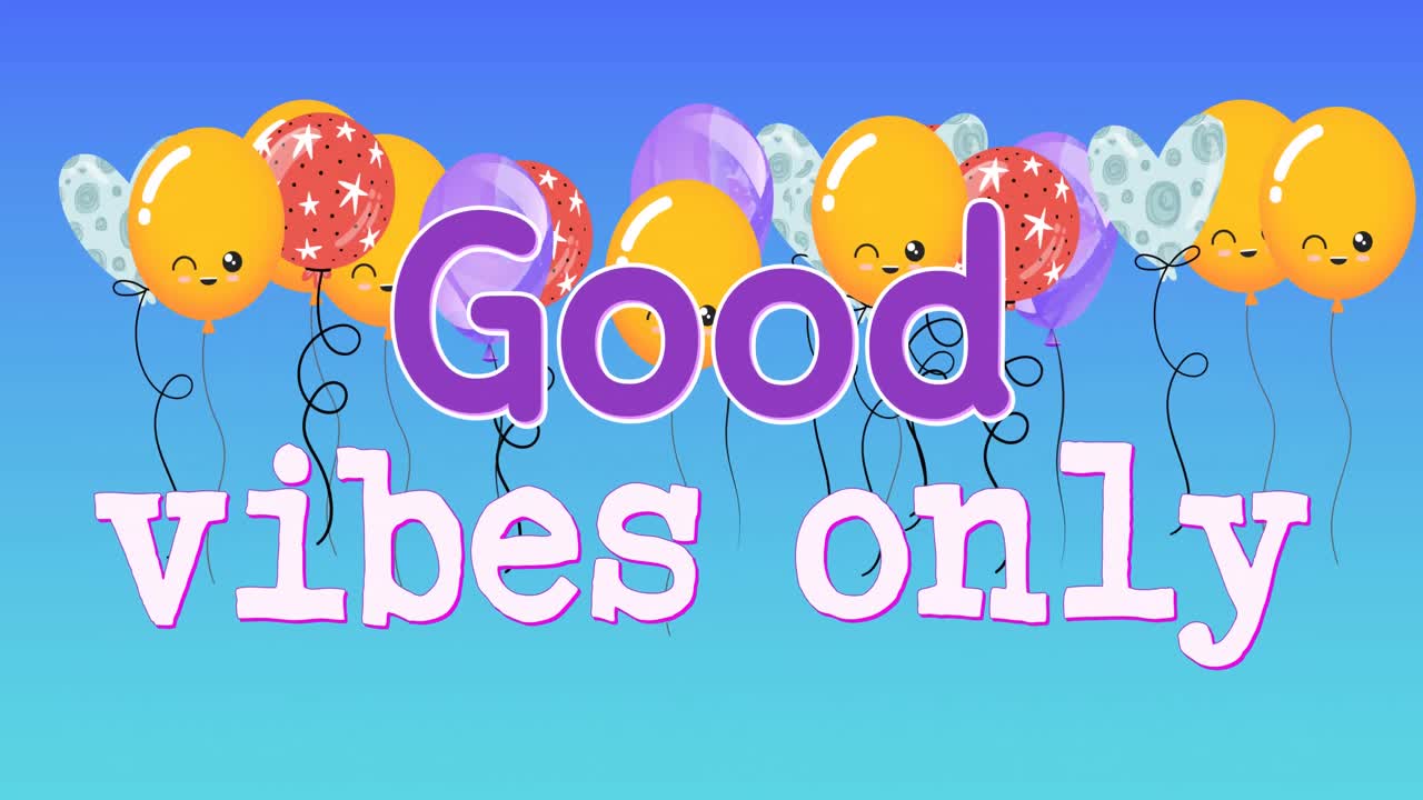 좋은 진동의 애니메이션 파란색 배경에 풍선 위에 텍스트만