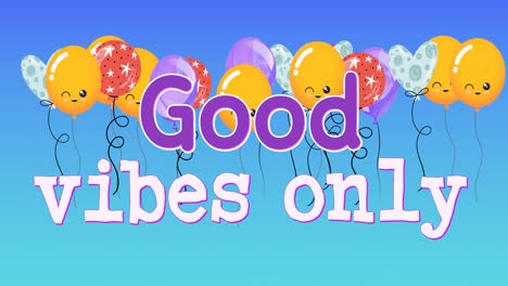 Animation-Von-Guter-Stimmung,-Nur-Text-über-Luftballons-Auf-Blauem-Hintergrund