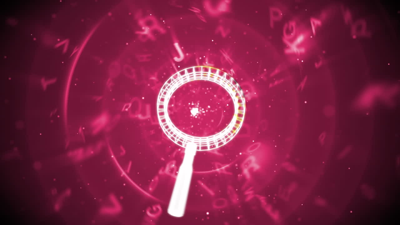 검은색 바탕에 글자와 빨간색 원 위에 보기 아이콘의 애니메이션