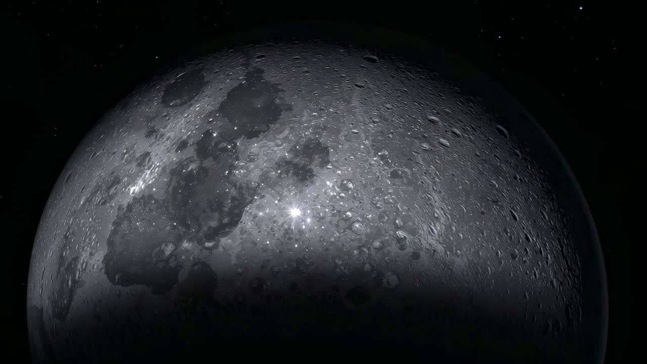 Revealing Moon's near side brightening with sunlight shift in scope view, showing craters and ray