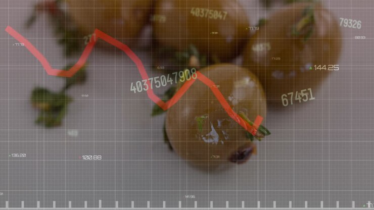 Animation of red line graph representing loss and numbers moving over vegetables