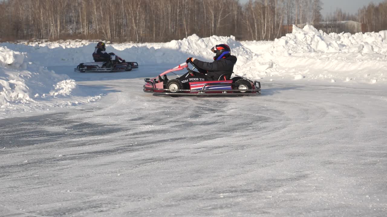 Go-Karting on an Ice Track in Winter