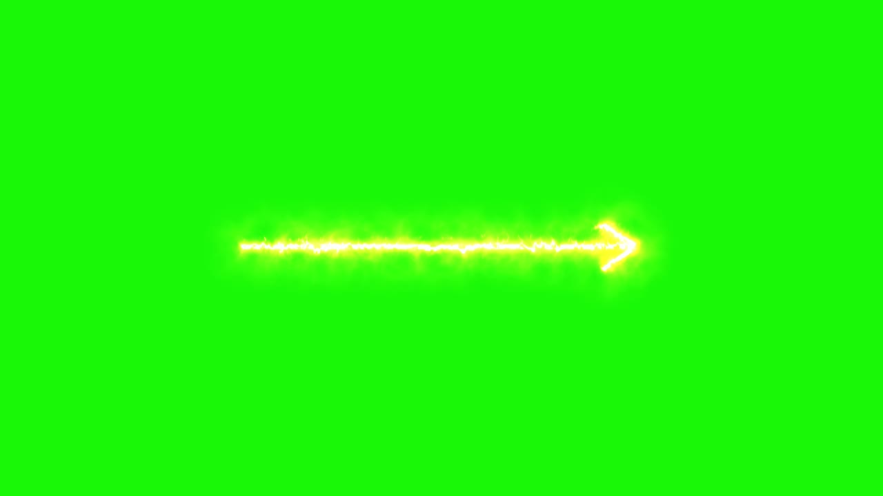 Glowing fire arrow travels rightward across vibrant green chroma key, seamless looping animation, centered perspective