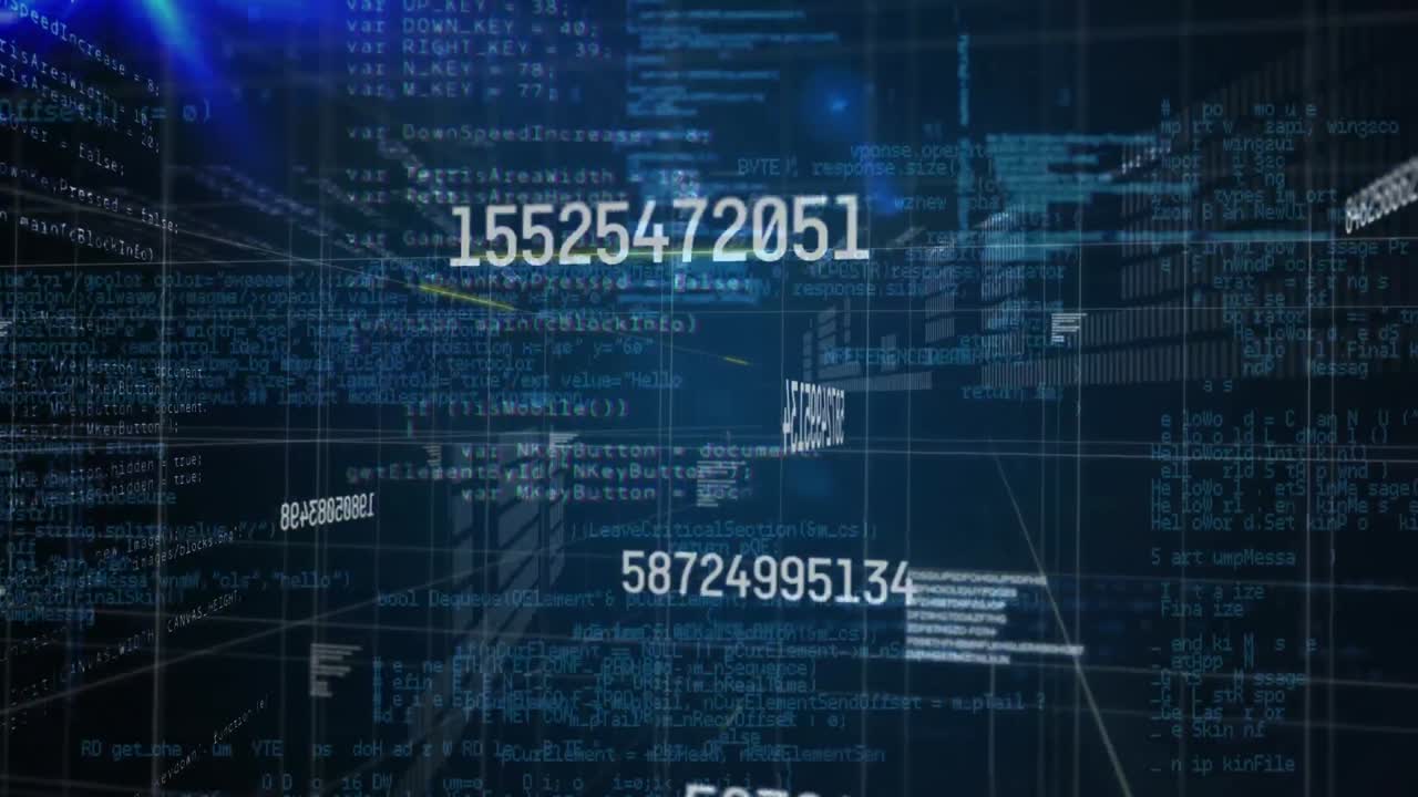 Animation of data processing over light trails on black background