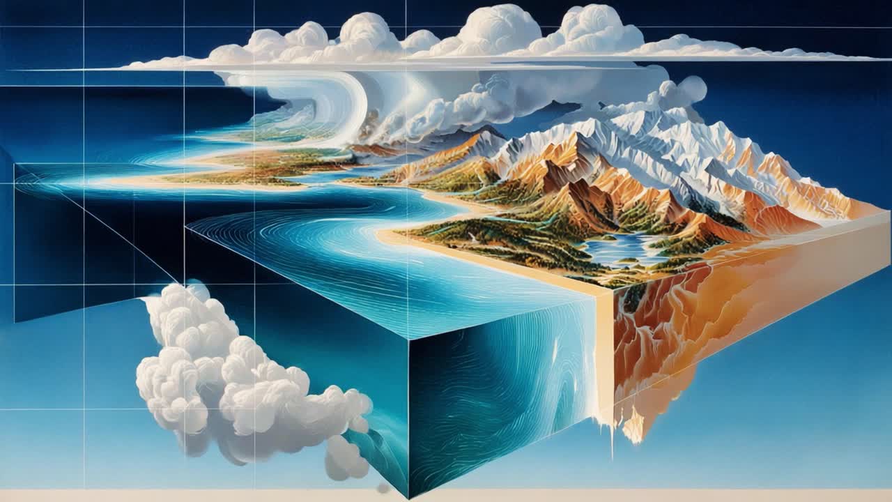 A Breathtaking Surreal Landscape Featuring Majestic Mountains, Lush Valleys, and Dynamic Skies, Capturing the Essence of Nature's Beauty with Artistic Precision and Vibrant Colors