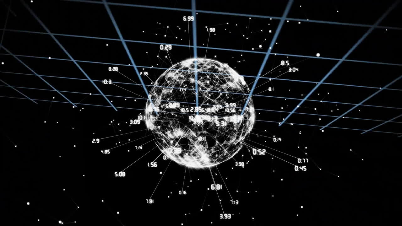 globo giratorio con puntos y líneas de datos, animación de conexiones de red