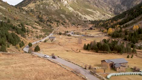 Aerial-view-from-DJI-drone-of-a-herd-of-horses-in-a-farm-in-the-Pyrenees