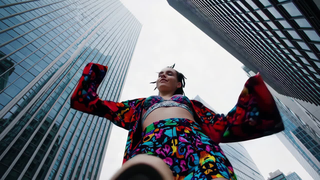 Dynamic Woman in Vibrant Streetwear in an Urban Environment