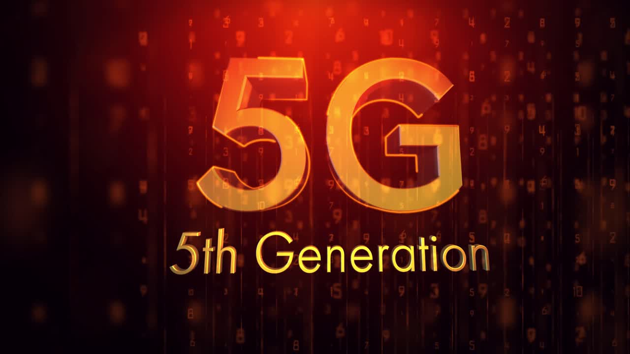 animación de texto de 5g 5a generación sobre puntos brillantes que se mueven