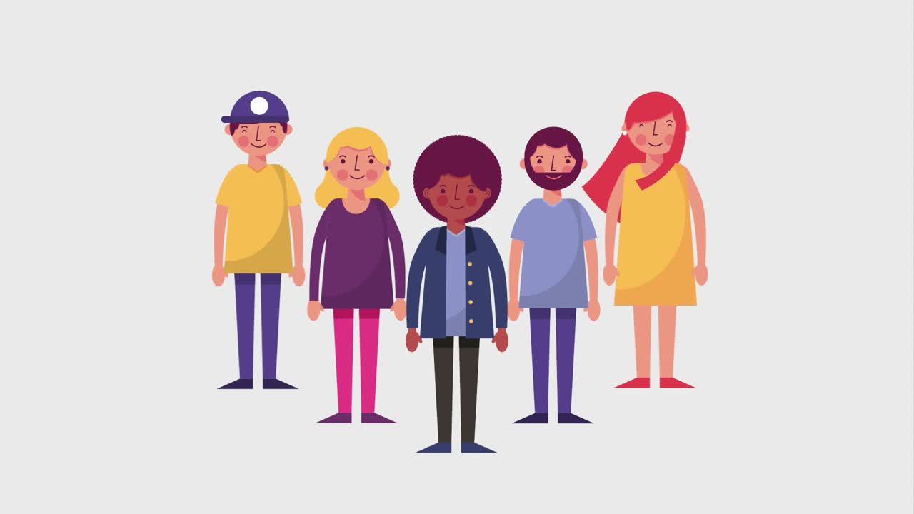 grupo de personas hombres y mujeres de pie personajes