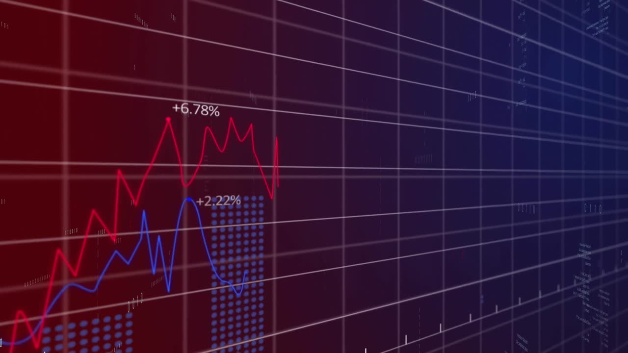 Animation of financial data processing over red line