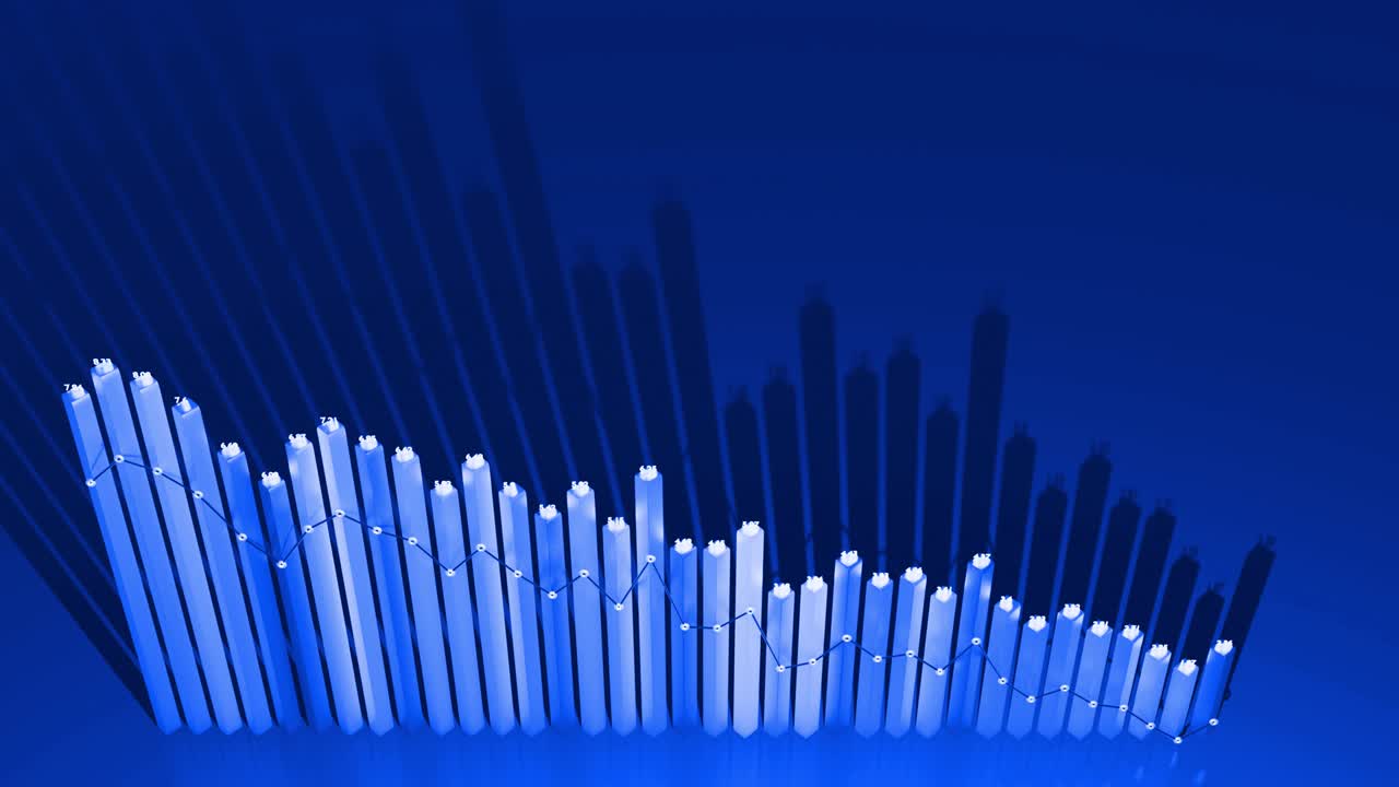infografías abstractas. concepto de crisis, estancamiento y recesión. gráfico de degradación desde columnas. fondo de bucle económico con espacio de copia en 4k. hermosas barras 3d como gráfico de datos estadísticos en azul.