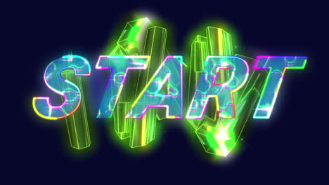 animación del texto de inicio sobre formas móviles brillantes en 3d