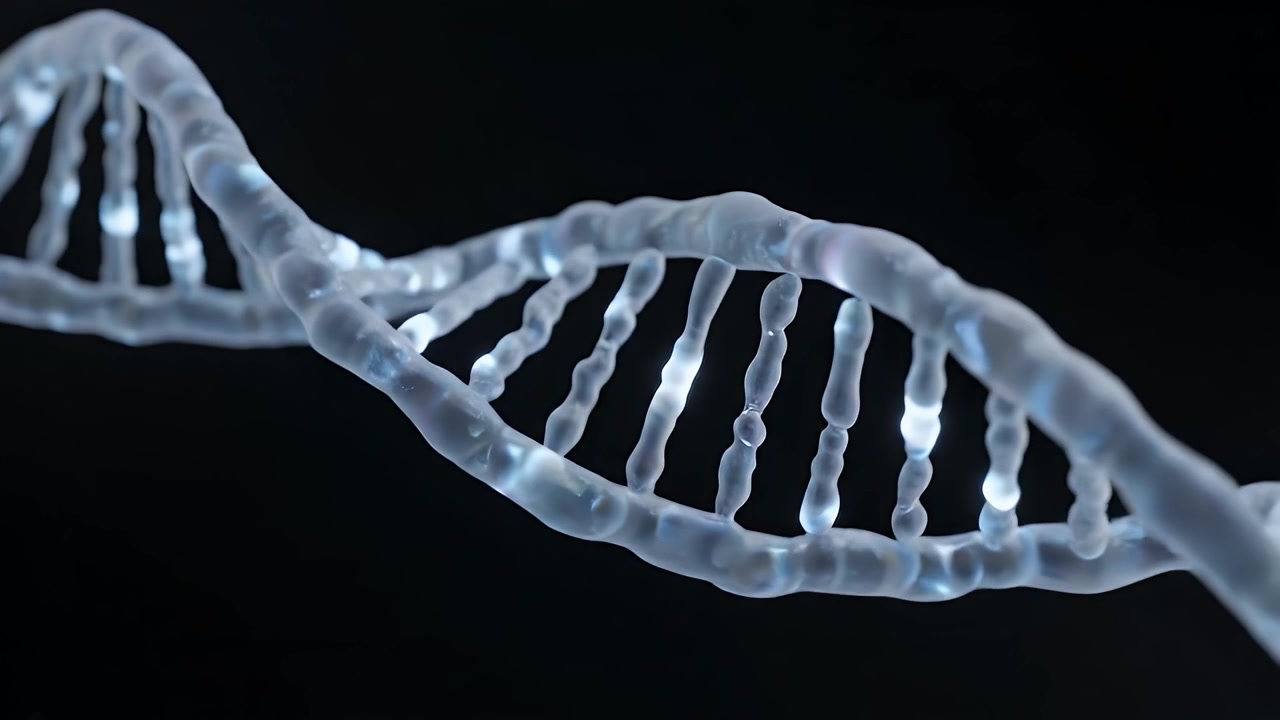 Struttura a doppia elica di DNA 3D rotante su sfondo nero
