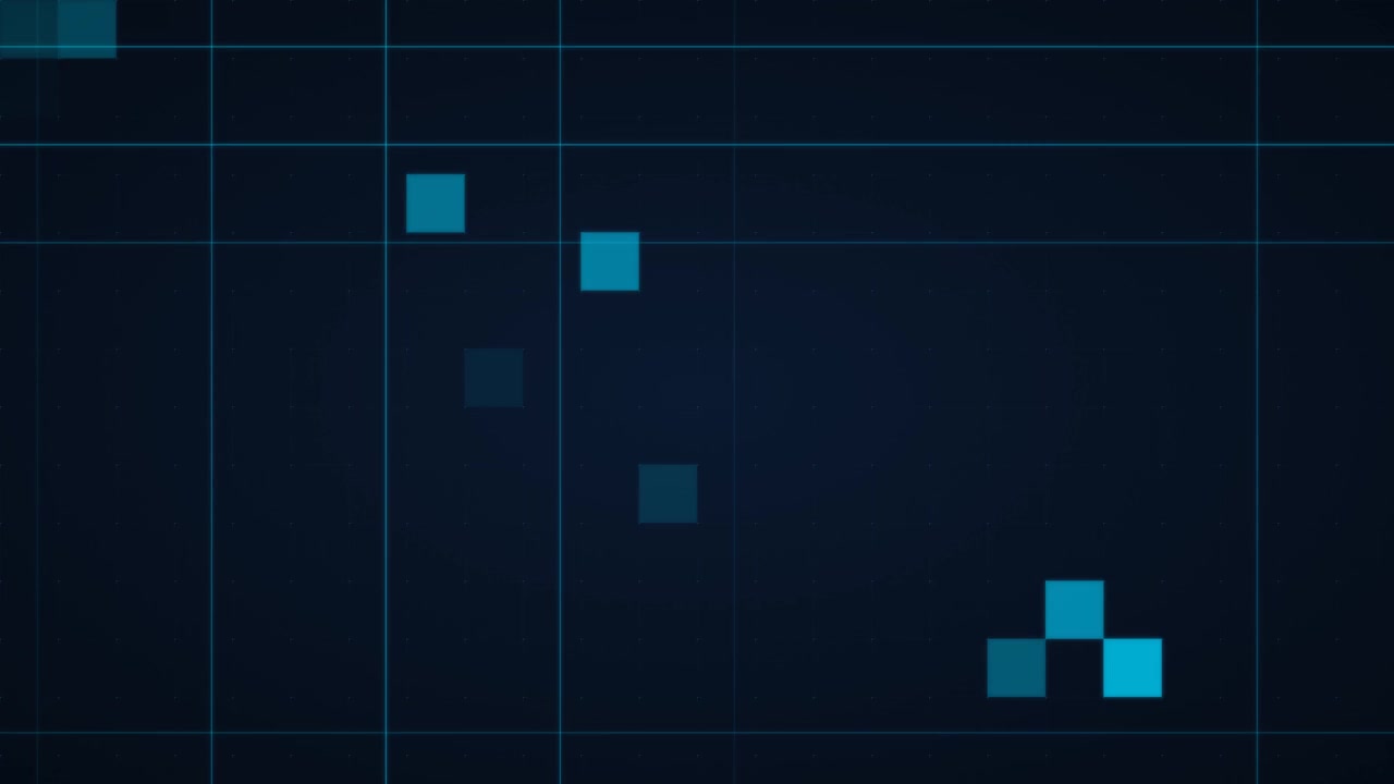 Abstract Digital Grid Background with Moving Blue Pixels