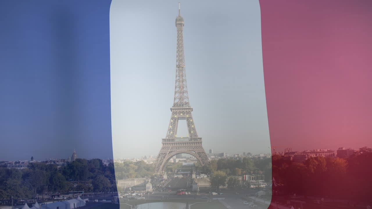 에펠 타워 위에 있는 프랑스 국기의 애니메이션