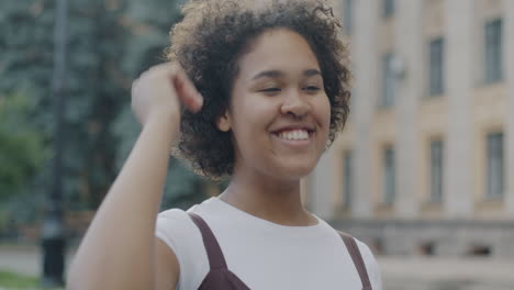 happy teenager in city