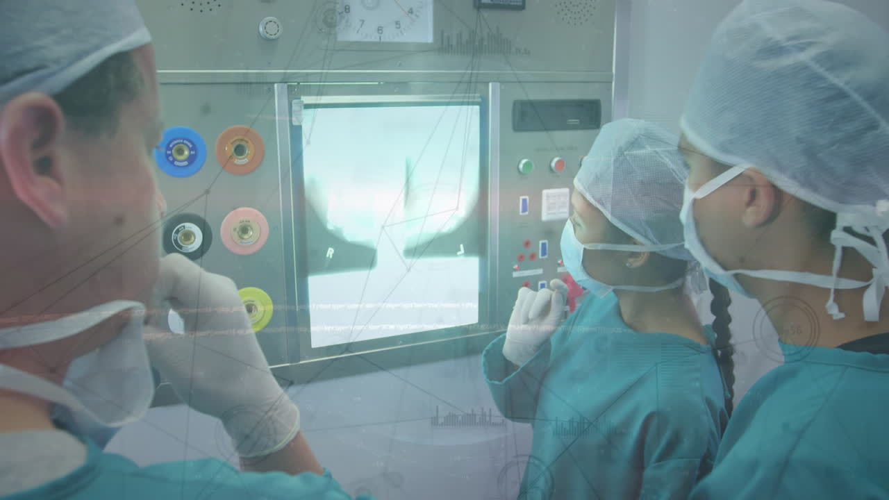 animación de la red de conexiones con procesamiento de datos en diversos médicos