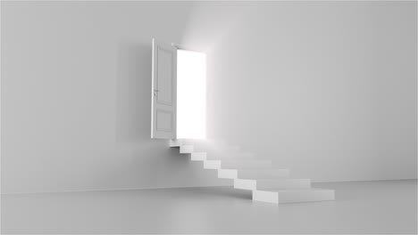 shine of an open door with steps in a bright room