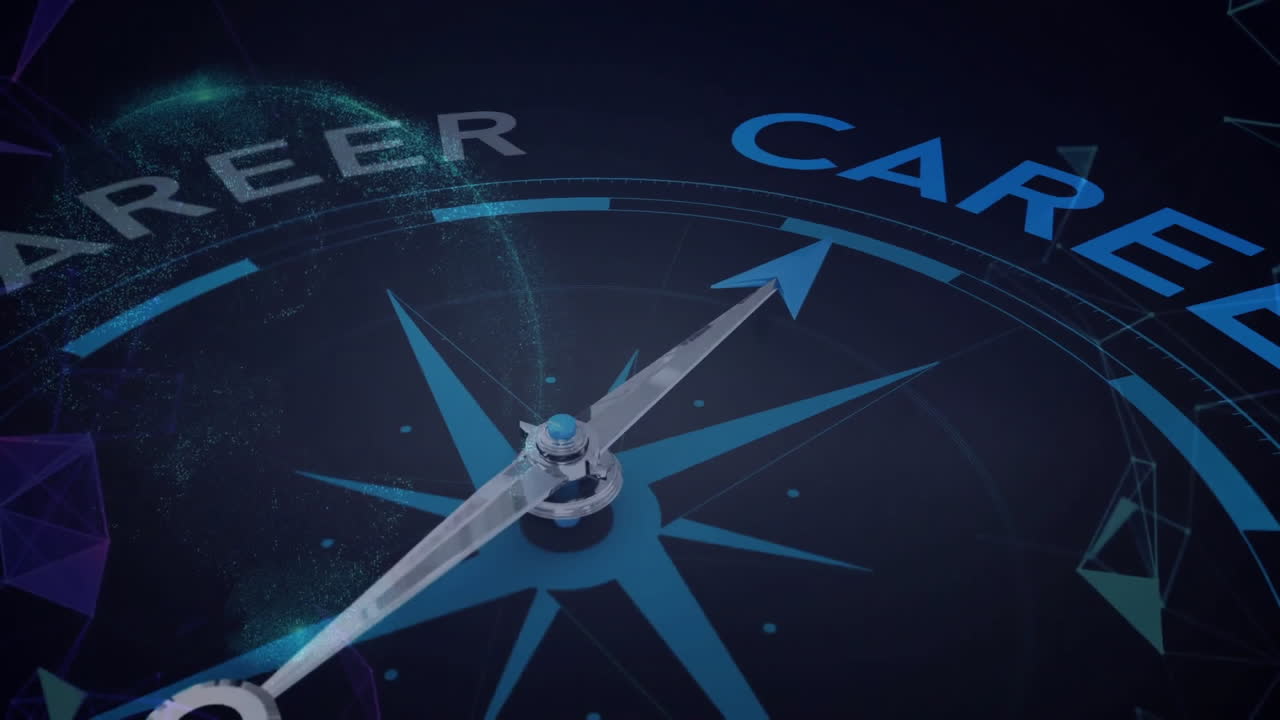 Animation of compass with career text and globes