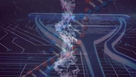 Animation-of-dna-strand-over-data-processing-and-computer-circuit-board