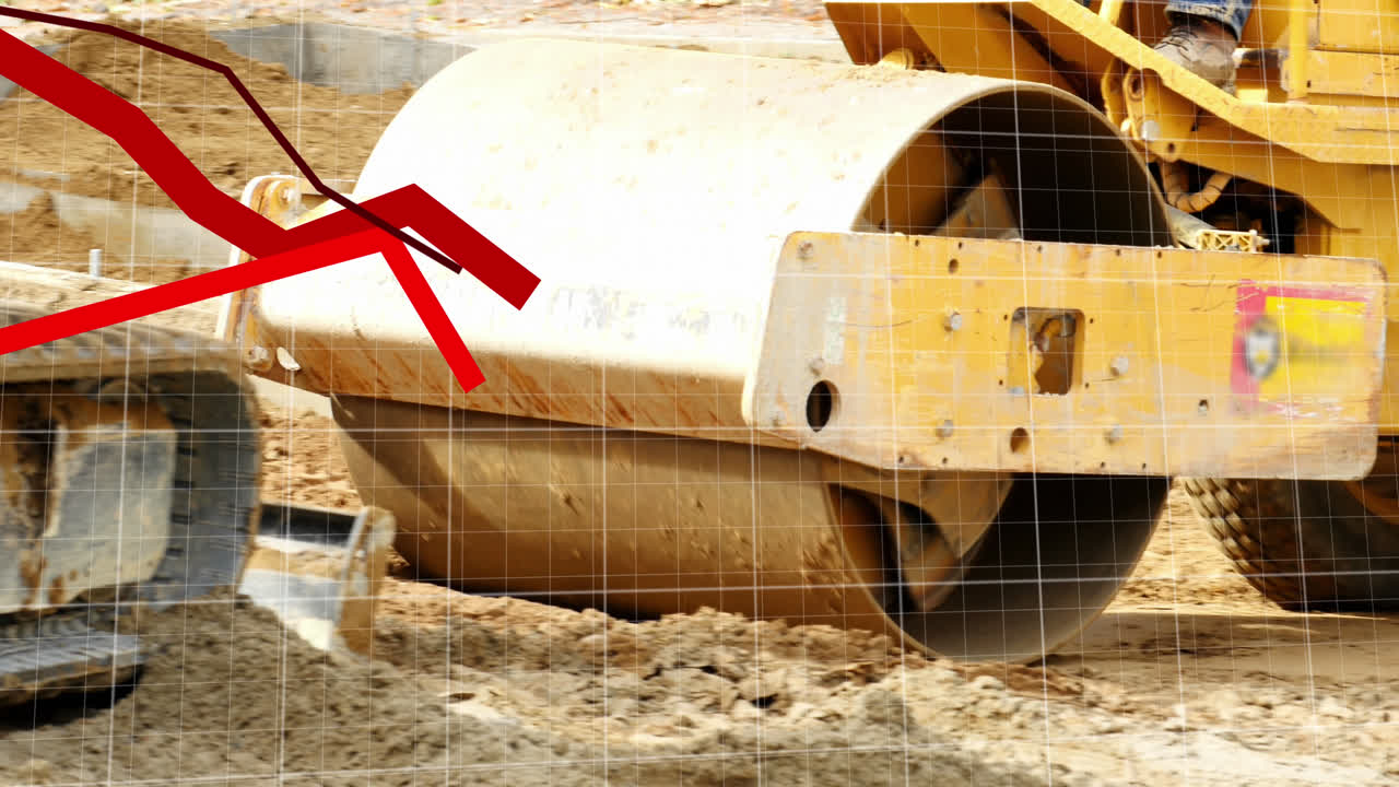 건설 현장에서 데이터 처리 및 다이어그램을 구축하는 기계에 대한 애니메이션