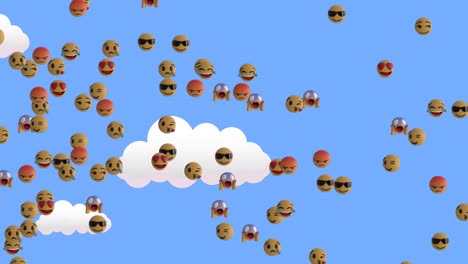 animación de emoticones flotando sobre el cielo azul con nubes