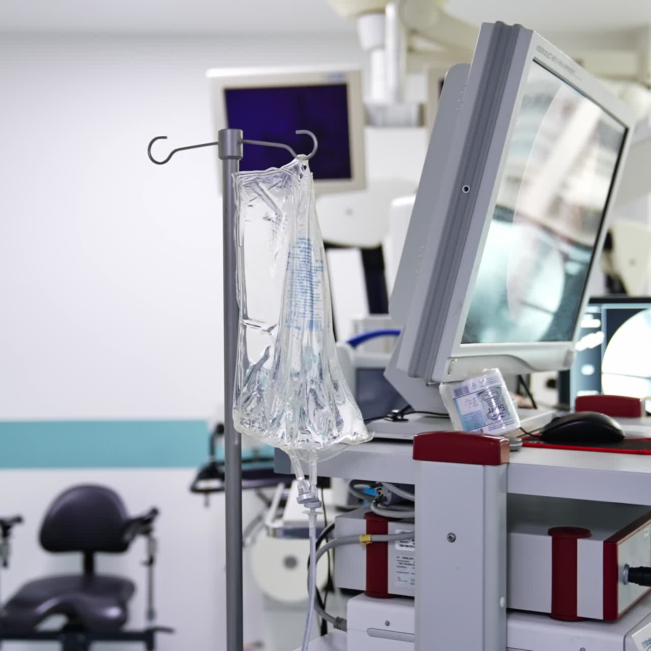 Well-equipped surgery room with advanced equipment. Modern clinic for neurosurgery. Blurred backdrop
