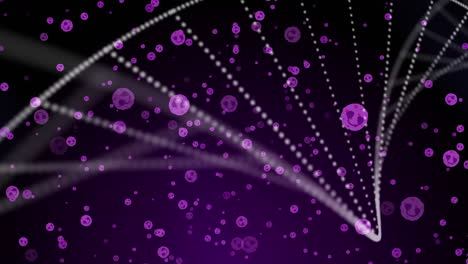 Animation-Von-DNA-über-Rosa-Zellen-Auf-Violettem-Hintergrund